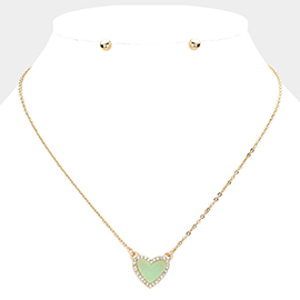 Rhinestone Trimmed Druzy Heart Pendant Necklace